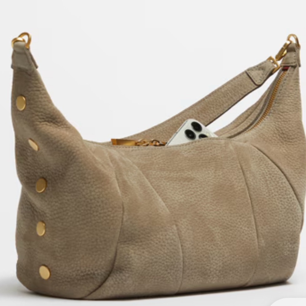 Hammitt Taupe Pebbled Leather Hobo with Gold Hardware